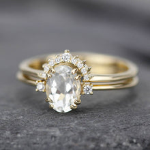 Load image into Gallery viewer, engagement ring, cluster ring, minimal ring, white diamonds, wedding ring diamonds, white topaz ring, oval engagement ring, delicate ring - NOOI JEWELRY