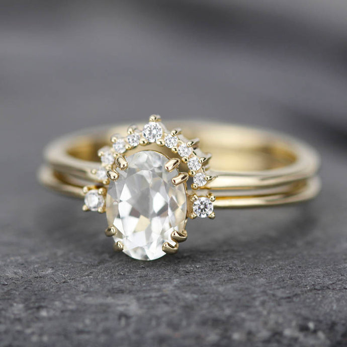 engagement ring, cluster ring, minimal ring, white diamonds, wedding ring diamonds, white topaz ring, oval engagement ring, delicate ring - NOOI JEWELRY