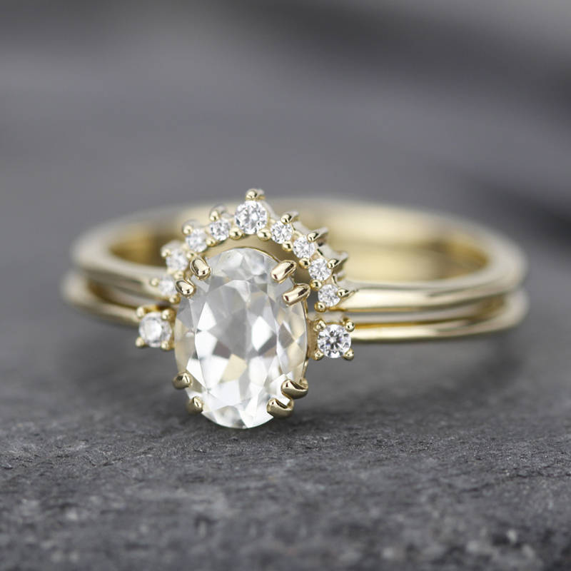 engagement ring, cluster ring, minimal ring, white diamonds, wedding ring diamonds, white topaz ring, oval engagement ring, delicate ring - NOOI JEWELRY