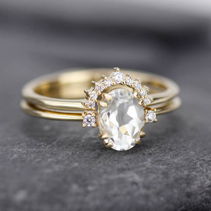 engagement ring, cluster ring, minimal ring, white diamonds, wedding ring diamonds, white topaz ring, oval engagement ring, delicate ring - NOOI JEWELRY