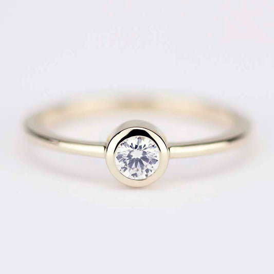 Solitaire engagement ring round simple | Bezel setting diamond engagement ring - NOOI JEWELRY