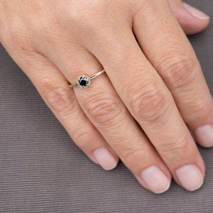 hexagon ring, black diamond ring, engagement ring, diamond ring, black diamond, gold ring, diamond engagement, promise ring, Delicate Ring - NOOI JEWELRY
