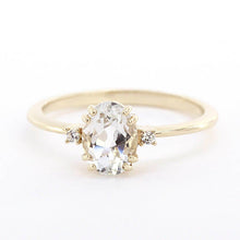Load image into Gallery viewer, Oval engagement ring, three stone white topaz and diamond simple ring - NOOI JEWELRY