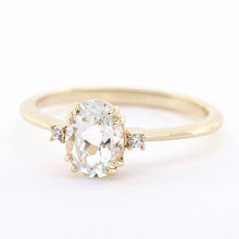 Load image into Gallery viewer, Oval engagement ring, three stone white topaz and diamond simple ring - NOOI JEWELRY