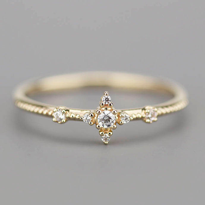 Diamond cluster engagement ring | Delicate engagement ring - NOOI JEWELRY