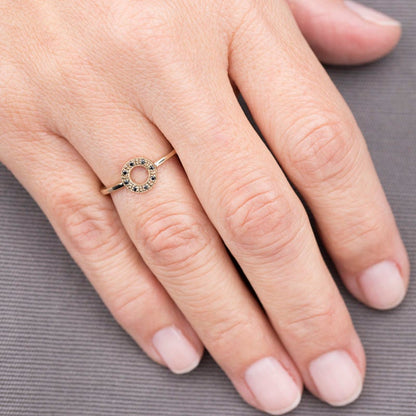 engagement ring, Open circle ring, Gold karma ring, circle ring black diamonds, minimalist ring, geometric ring, diamond ring, simple o ring - NOOI JEWELRY