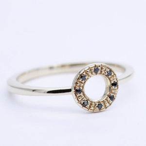 engagement ring, Open circle ring, Gold karma ring, circle ring black diamonds, minimalist ring, geometric ring, diamond ring, simple o ring - NOOI JEWELRY