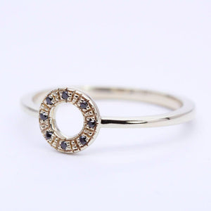 engagement ring, Open circle ring, Gold karma ring, circle ring black diamonds, minimalist ring, geometric ring, diamond ring, simple o ring - NOOI JEWELRY