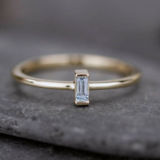 small baguette engagement ring |Blue topaz baguette ring - NOOI JEWELRY