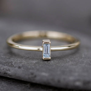 small baguette engagement ring |Blue topaz baguette ring - NOOI JEWELRY