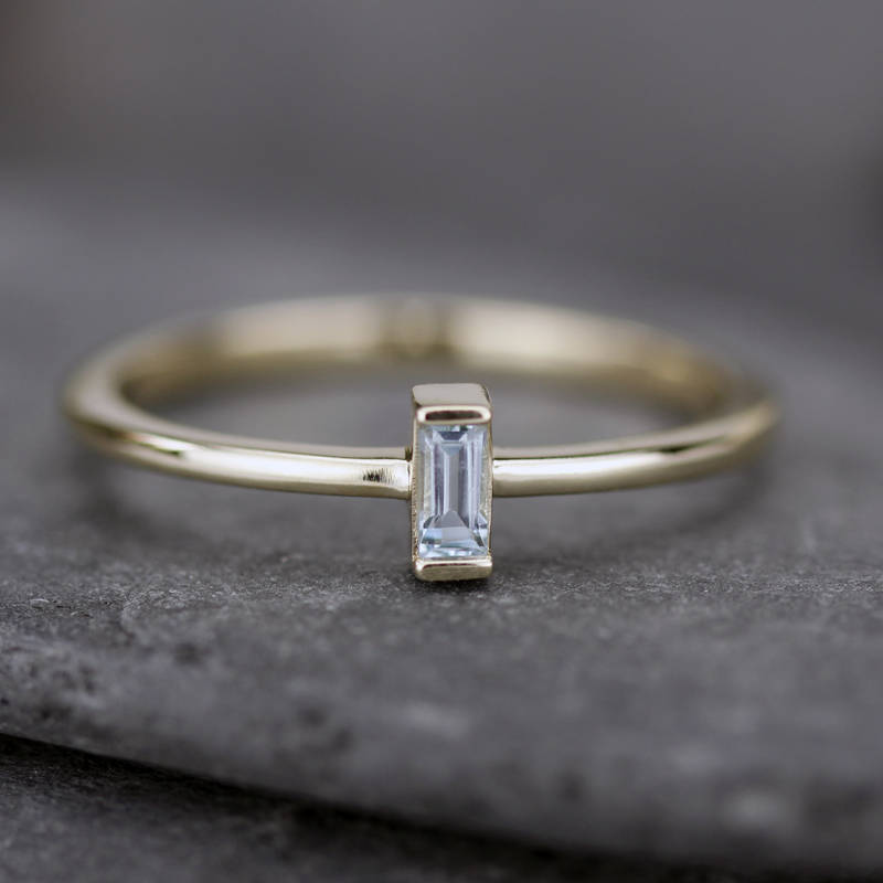small baguette engagement ring |Blue topaz baguette ring - NOOI JEWELRY