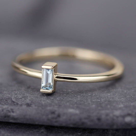 small baguette engagement ring |Blue topaz baguette ring - NOOI JEWELRY