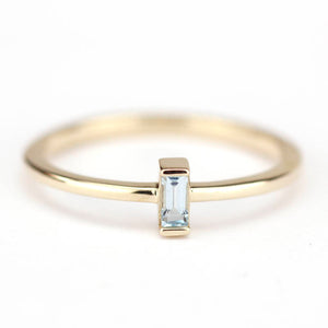small baguette engagement ring |Blue topaz baguette ring - NOOI JEWELRY
