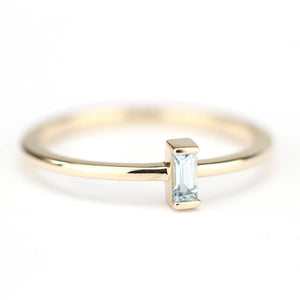 small baguette engagement ring |Blue topaz baguette ring - NOOI JEWELRY