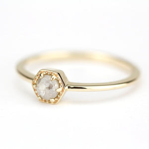 Hexagonal diamond engagement ring | Rustic diamond engagement ring - NOOI JEWELRY