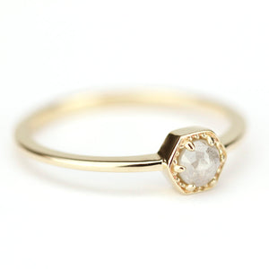 Hexagonal diamond engagement ring | Rustic diamond engagement ring - NOOI JEWELRY