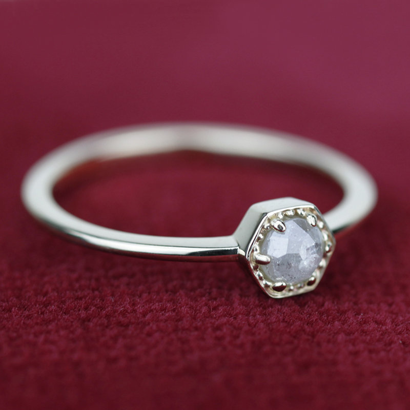 Hexagonal diamond engagement ring | Rustic diamond engagement ring - NOOI JEWELRY