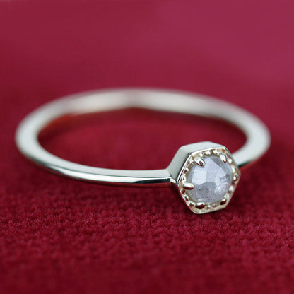 Hexagonal diamond engagement ring | Rustic diamond engagement ring - NOOI JEWELRY