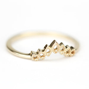 Wedding Band, Curved Wedding Band, Curved Band, Gold Wedding Band, Crown Wedding Ring, Gold Curved Band, Wedding Ring Set, laces Band - NOOI JEWELRY