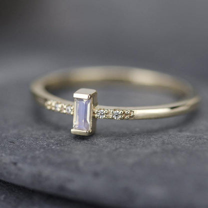 Baguette Ring, simple engagement ring, moonstone engagement ring, Staking Ring, Engagement Ring, diamond ring, cluster ring, minimalist ring - NOOI JEWELRY