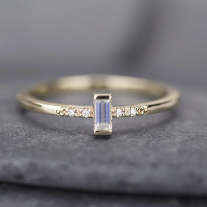 Baguette Ring, simple engagement ring, moonstone engagement ring, Staking Ring, Engagement Ring, diamond ring, cluster ring, minimalist ring - NOOI JEWELRY
