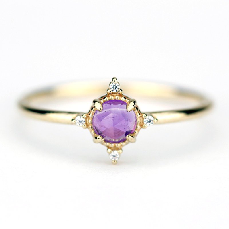 Rose cut amethyst and diamond engagement ring, cluster ring amethyst and diamond - NOOI JEWELRY