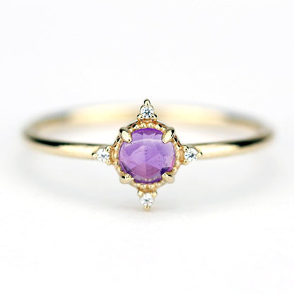 Rose cut amethyst and diamond engagement ring, cluster ring amethyst and diamond - NOOI JEWELRY