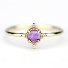 Load image into Gallery viewer, Rose cut amethyst and diamond engagement ring, cluster ring amethyst and diamond - NOOI JEWELRY