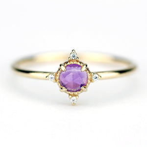 Rose cut amethyst and diamond engagement ring, cluster ring amethyst and diamond - NOOI JEWELRY