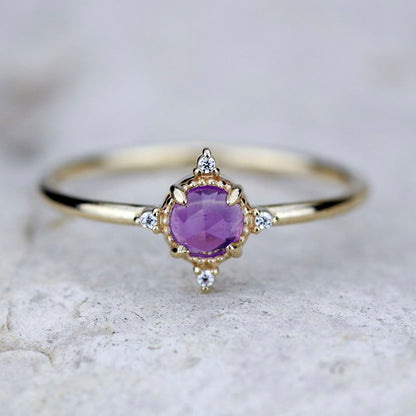 Rose cut amethyst and diamond engagement ring, cluster ring amethyst and diamond - NOOI JEWELRY