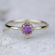 Load image into Gallery viewer, Rose cut amethyst and diamond engagement ring, cluster ring amethyst and diamond - NOOI JEWELRY