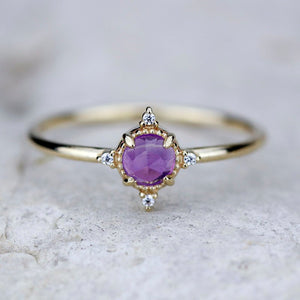 Rose cut amethyst and diamond engagement ring, cluster ring amethyst and diamond - NOOI JEWELRY