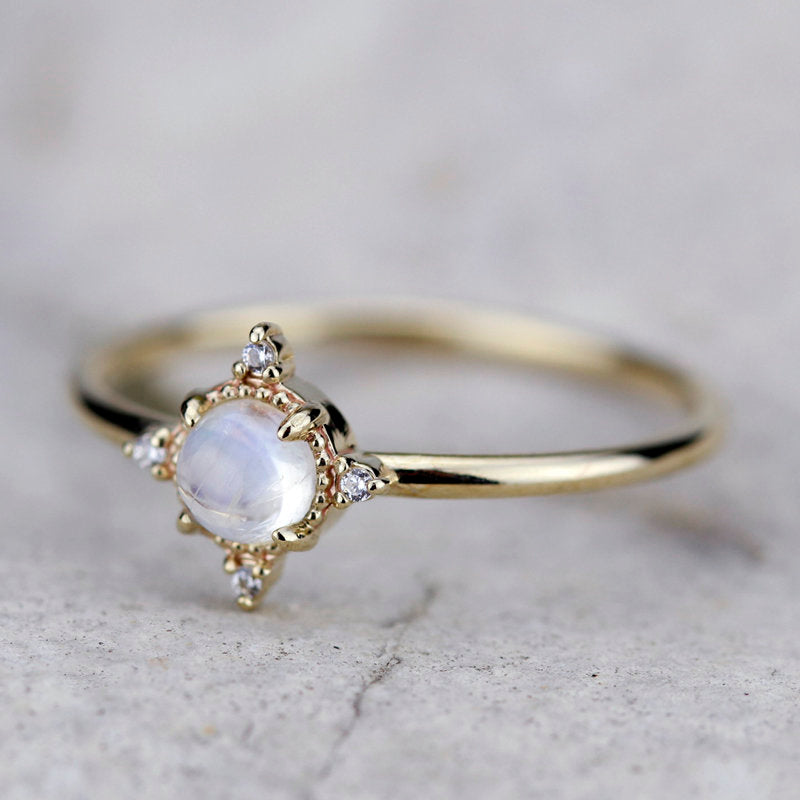 engagement ring moonstone, engagement ring, delicate ring, cluster ring, engagement ring diamond, diamond ring, minimalist ring, thin ring - NOOI JEWELRY