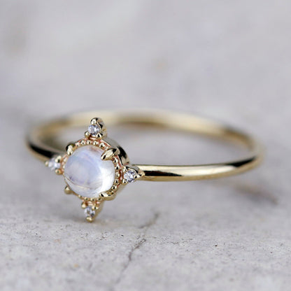 engagement ring moonstone, engagement ring, delicate ring, cluster ring, engagement ring diamond, diamond ring, minimalist ring, thin ring - NOOI JEWELRY