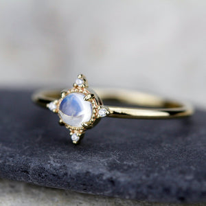 engagement ring moonstone, engagement ring, delicate ring, cluster ring, engagement ring diamond, diamond ring, minimalist ring, thin ring - NOOI JEWELRY