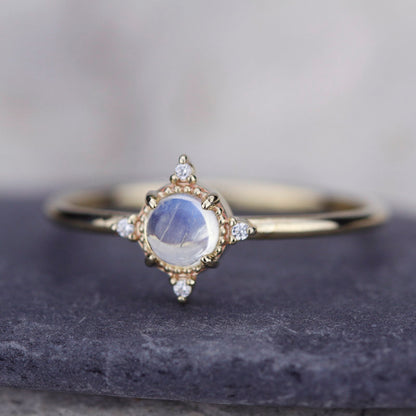 engagement ring moonstone, engagement ring, delicate ring, cluster ring, engagement ring diamond, diamond ring, minimalist ring, thin ring - NOOI JEWELRY