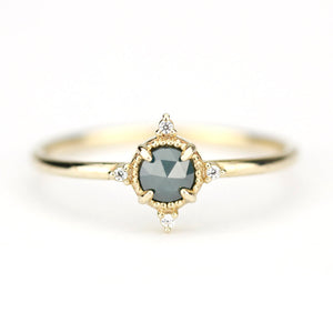 small cluster ring rustic blue diamond engagement ring, minimalist engagement ring 18k yellow gold - NOOI JEWELRY