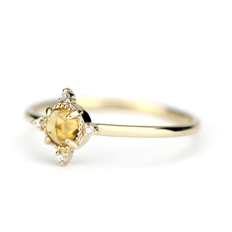 delicate engagement ring citrine and diamonds, rose cut citrine ring and diamonds - NOOI JEWELRY
