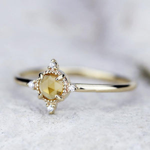 delicate engagement ring citrine and diamonds, rose cut citrine ring and diamonds - NOOI JEWELRY