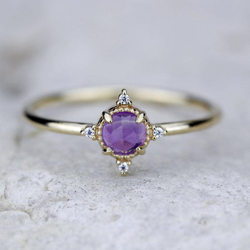 delicate engagement ring citrine and diamonds, rose cut citrine ring and diamonds - NOOI JEWELRY