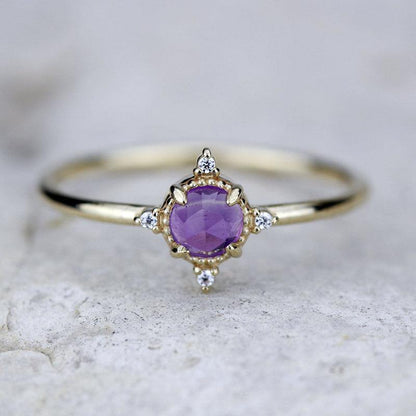 delicate engagement ring citrine and diamonds, rose cut citrine ring and diamonds - NOOI JEWELRY