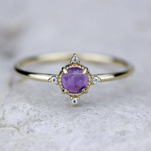 delicate engagement ring citrine and diamonds, rose cut citrine ring and diamonds - NOOI JEWELRY