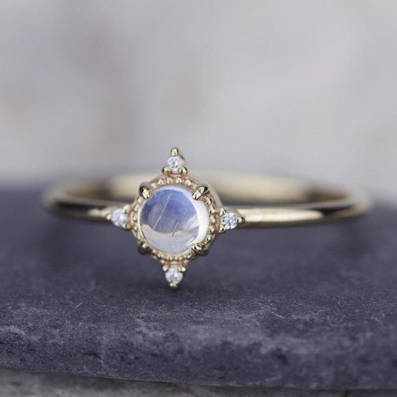 delicate engagement ring citrine and diamonds, rose cut citrine ring and diamonds - NOOI JEWELRY