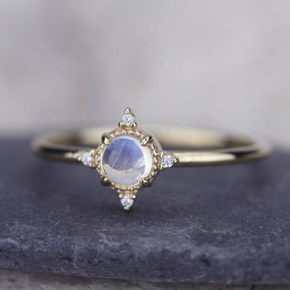 delicate engagement ring citrine and diamonds, rose cut citrine ring and diamonds - NOOI JEWELRY