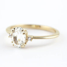 Load image into Gallery viewer, Oval engagement ring, three stone white topaz and diamond simple ring - NOOI JEWELRY