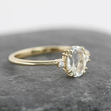 Load image into Gallery viewer, Oval engagement ring, three stone white topaz and diamond simple ring - NOOI JEWELRY