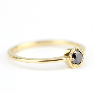 hexagon ring, black diamond ring, engagement ring, diamond ring, black diamond, gold ring, diamond engagement, promise ring, Delicate Ring - NOOI JEWELRY