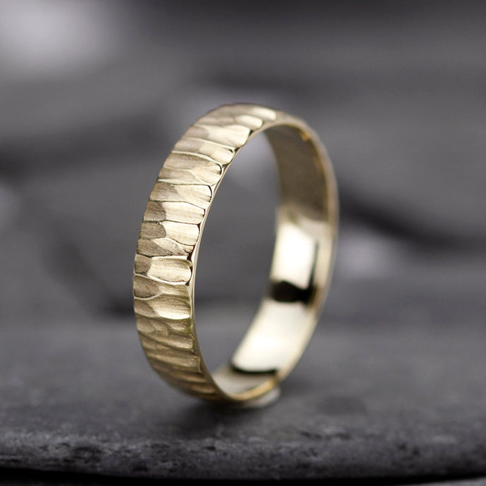 wedding band, gold wedding band, Wedding Band Ring, Mens Wedding ring, 18k Wedding Band,rustic wedding band, Organic 18k Gold Wedding Ring - NOOI JEWELRY