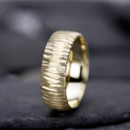 Wedding Band, wedding band hammered gold, Wedding Band Ring, Mens Wedding ring, Wedding Band, rustic wedding band, Organic Wedding Ring - NOOI JEWELRY