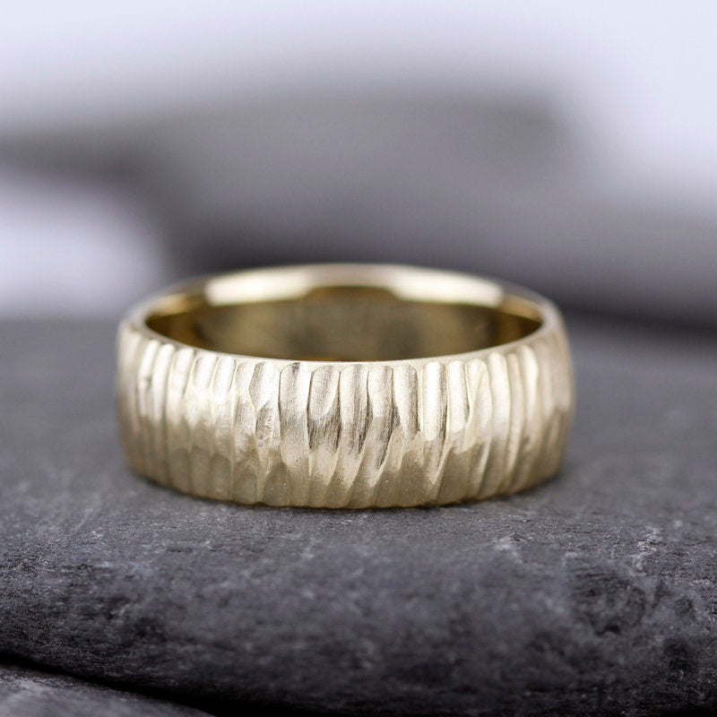 Wedding Band, wedding band hammered gold, Wedding Band Ring, Mens Wedding ring, Wedding Band, rustic wedding band, Organic Wedding Ring - NOOI JEWELRY
